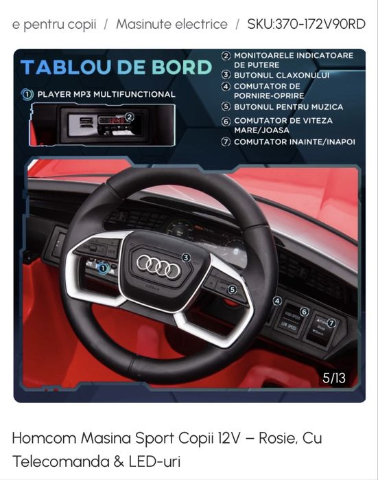 Masinuta electrica copii , Audi E Tron , Rosie