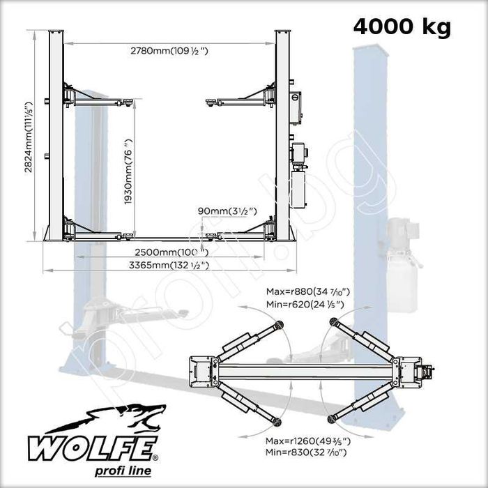 Подемник 4т WOLFE Profi line окомплектован с масло и анкери