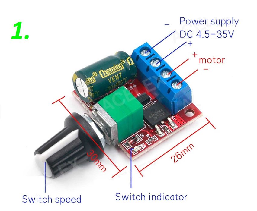 РЕГУЛАТОР (PWM) за ПОСТОЯНЕН ТОК за DC двигатели от 10 до 55V, до 100А