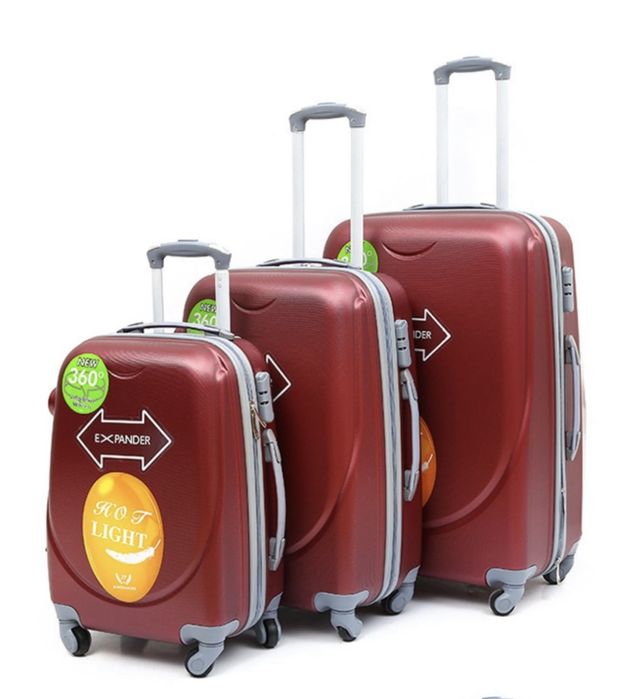 пътнически куфар комплект 3бр 100% ABS удароустойчив лек 4 колела 360°