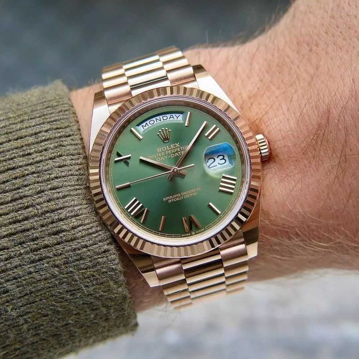 Rolex Day-Date 40mm розово злато/зелено