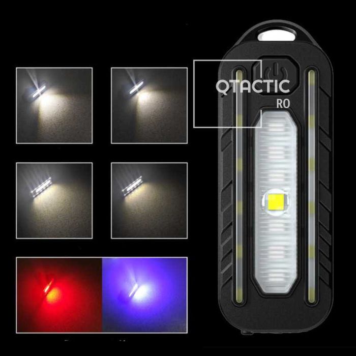 Lanterna LED USB, lumina Albă , atașare pe echipament, 5 moduri lumina
