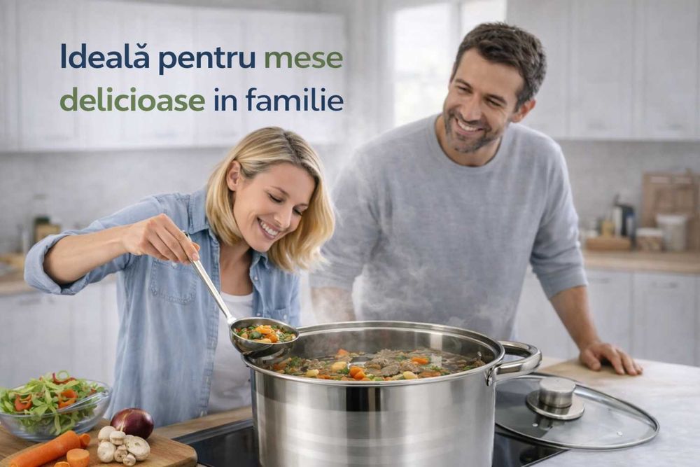 Oala inox 9 litri cu capac de sticla pentru gatit zilnic