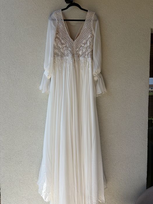 Rochie de mireasă Luce Sposa din mătase naturală cu trenă și broderii couture