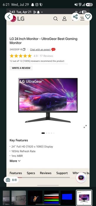 Monitor Gaming LG 23.8 inch 165hz VA