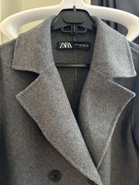 Zara сиво вълнено палто оувърсайз