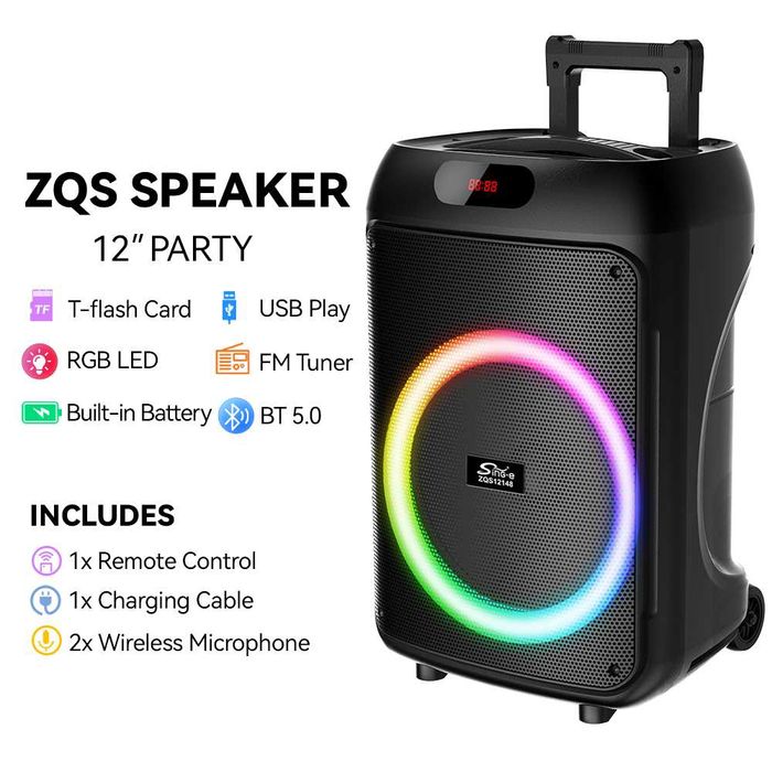 Set RGB Boxa portabila cu 2 microfoane Sing-E ZQS12148 BASS pentru karaoke Bluetooth Sistem audio difuzor