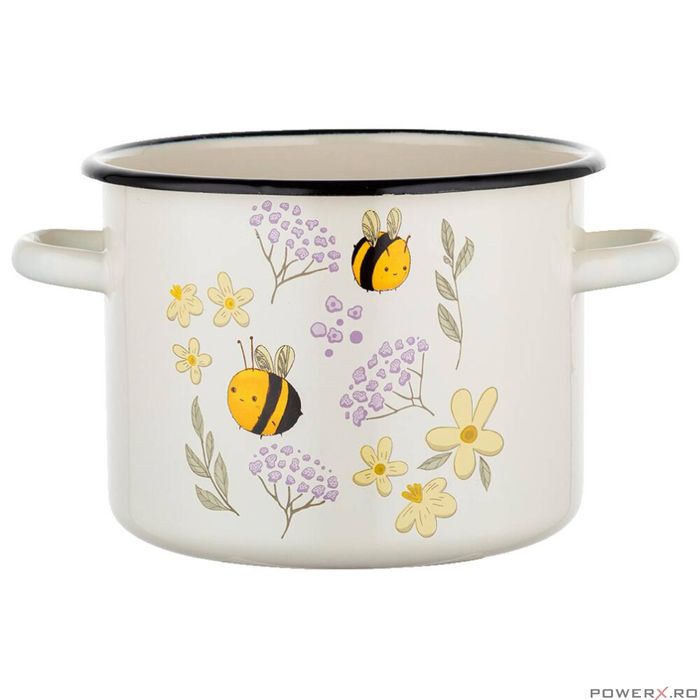 Oala din otel emailat sticlos, 22cm, 6l, decor Albinute, Bee Florina