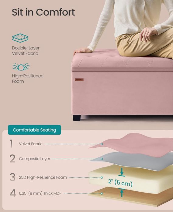 Кадифена пейка с място за съхранение SONGMICS