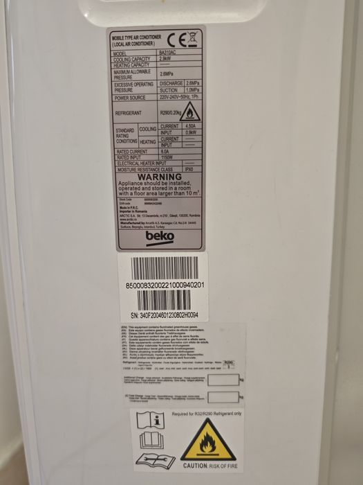Vând aer condiționat mobil Beko 10000 BTU
