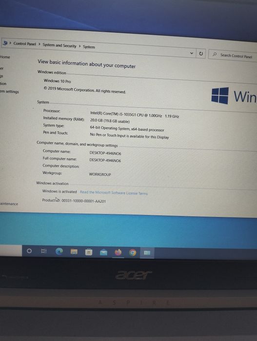 Laptop Acer Aspire 5  i5 10th, DDR4 20 Gb, baterie ok