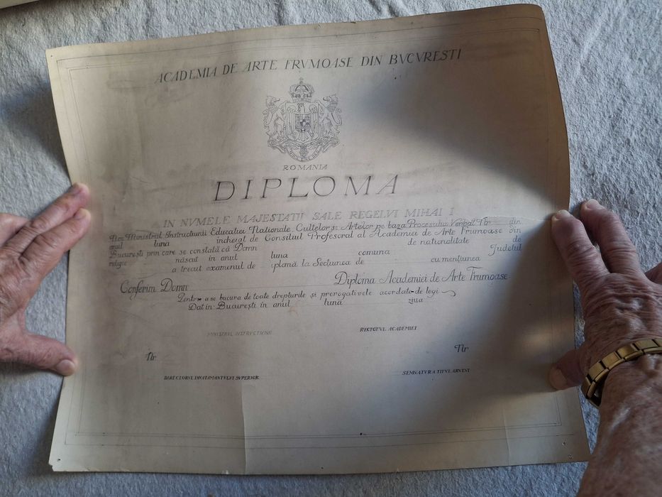 Doua proiecte diploma Academia de Arte Frumoase cu stema Regala 1940