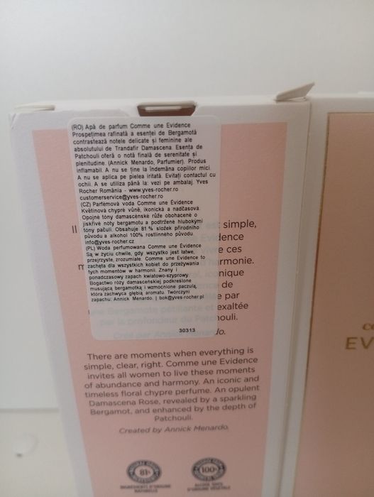 4 buc *  !!100 ml!! Apa de parfum Evidence Yves Rocher + crema pt maini Cadou/ gratuit;
