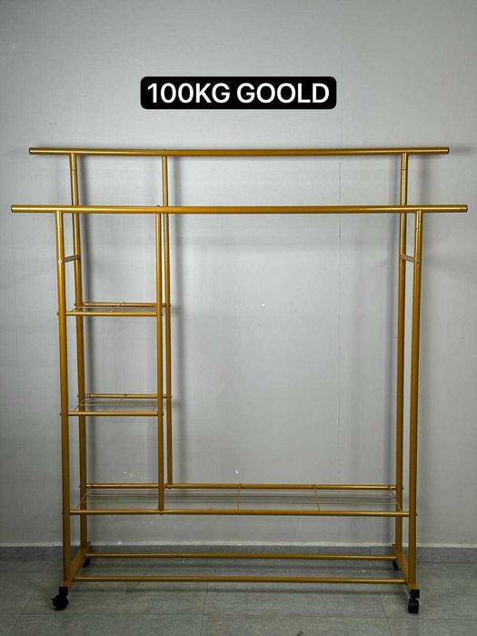 Напольная двухъярусная металлическая вешалка для одежды — 100КГ