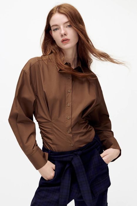 Zara нова риза боди в шоколадово кафяв цвят