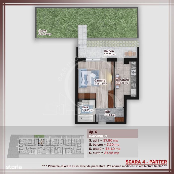 Garsoniera cu gradina -oferta lansare proiect Pallady