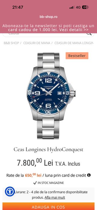 Longines HydroConquest 41, in garanție, full set acte cutie, stare 10/10