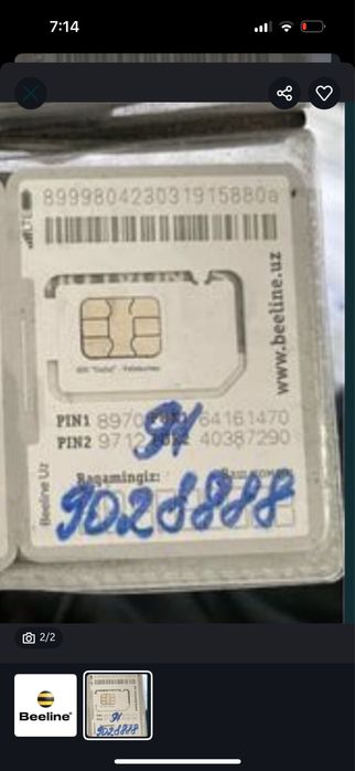 Beeline zolotoy no’mer sotiladi 8888