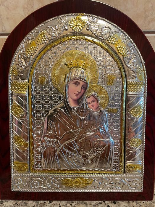 icoana argintata icoana veche maica domnului dm 27x24 icoana argintata