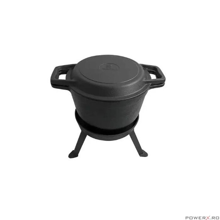 Ceaun 3 in 1 din fonta cu picioare si capac, 8 litri, negru, Kinghoff