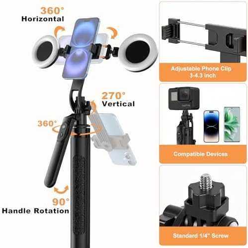 Нов Селфи Стик Трипод с 2 LED Лампи Bluetooth Пулт 360° Ротация за снимки фото