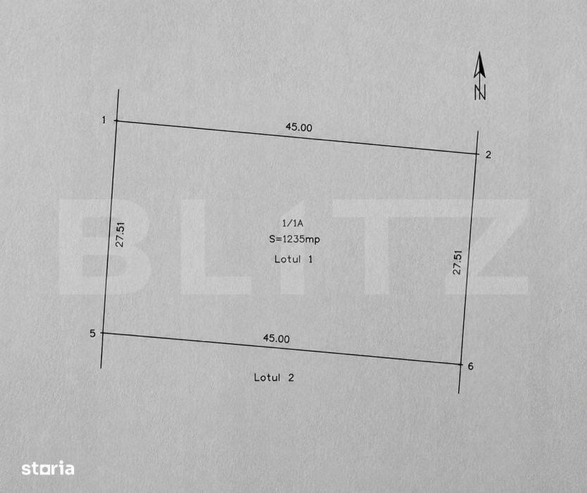 Teren intravilan 1.235 mp, deschidere 27,5 ml, zona Carcea