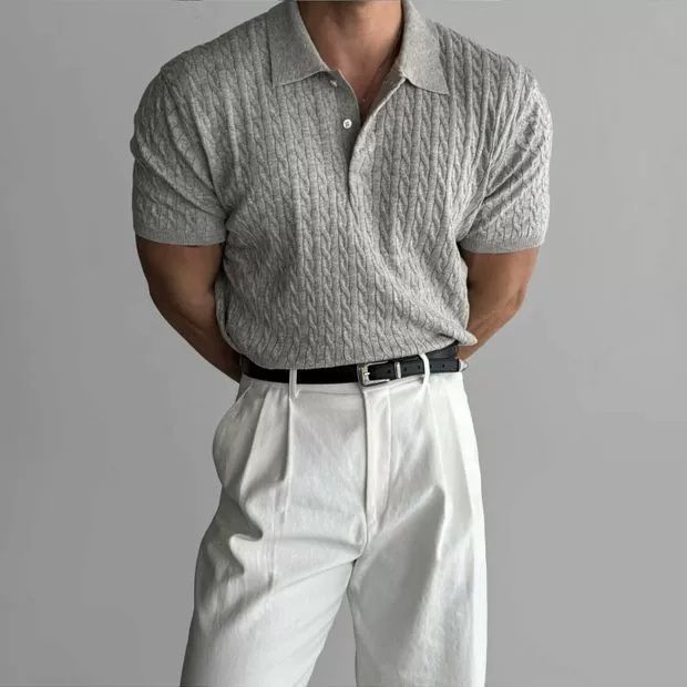 Трикотажное поло серого цвета с широкими воротом XXXL