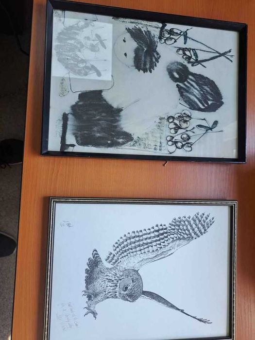 2 tablouri creion semnate-dedicatie provenienta Anglia