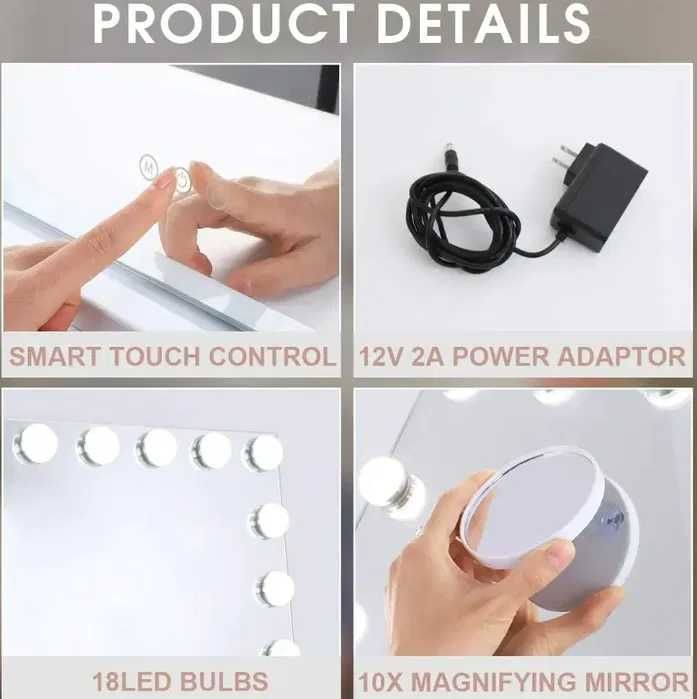 Гримьорско Огледало Hollywood style 46×58 с 15 led 80 × 60 см. 18 LED