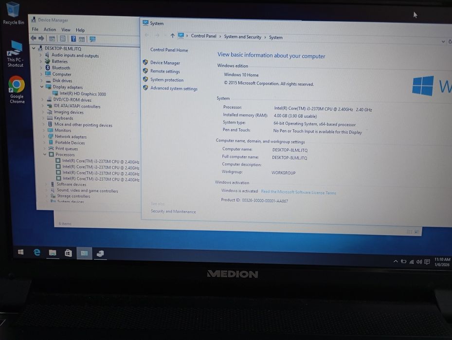 Laptop Medion Akoya i3 2370m