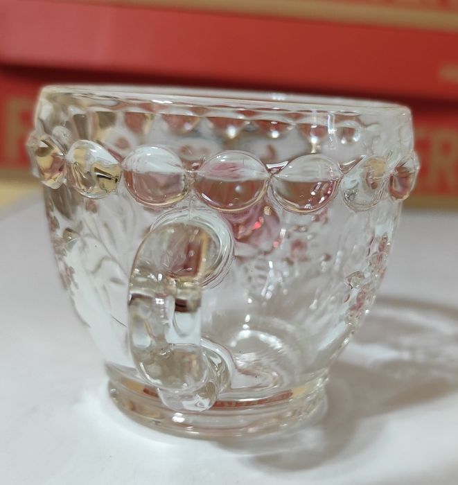 Bol de punch cu set de 12 pahare, cristal roz.