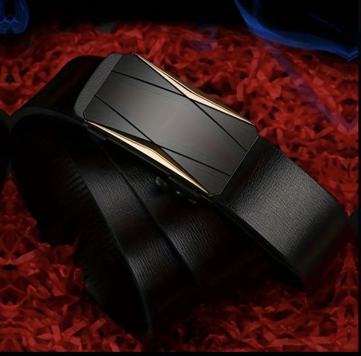 Мъжки официален кожен колан/Автоматичен с тъмна катарама -15% Промоция