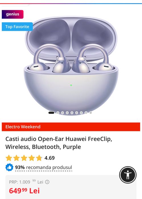 Huawei FreeClip, Wireless, Purple, sigilate, transport inclus