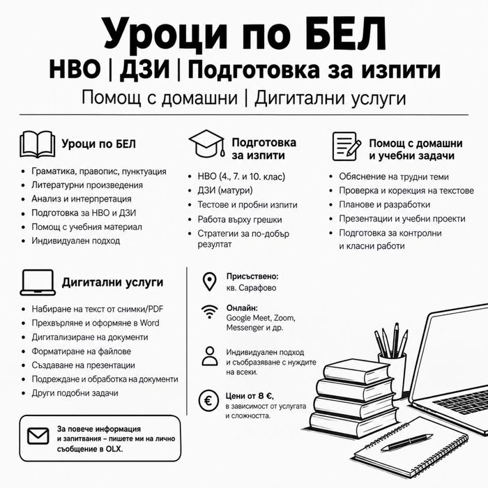 Уроци по БЕЛ | Подготовка за НВО и ДЗИ | Помощ с домашни | Дигитални услуги