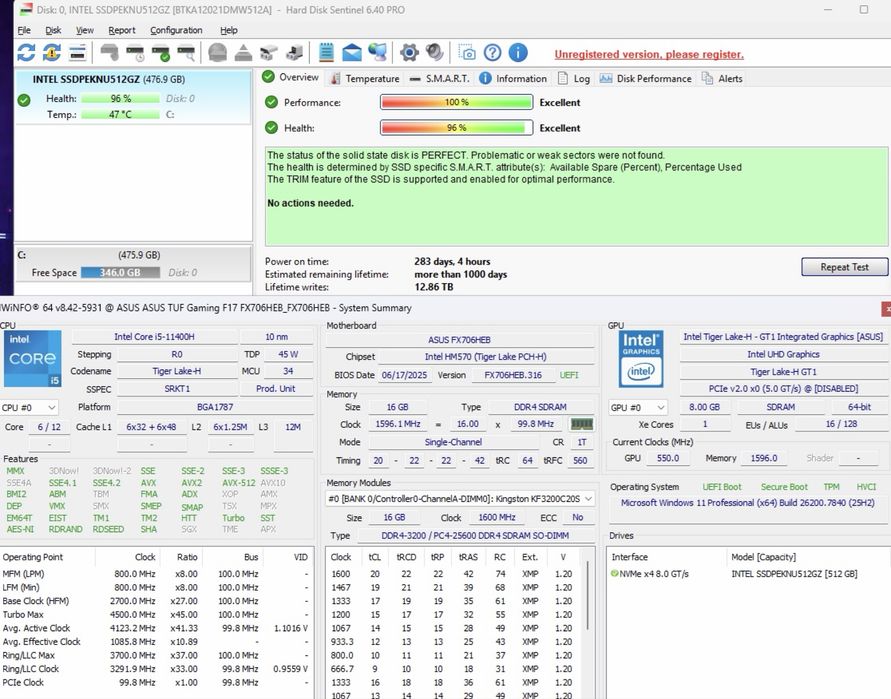 Laptop ASUS  F17 - i5, RTX 3050 Ti, 16GB RAM, 144Hz, 512GB