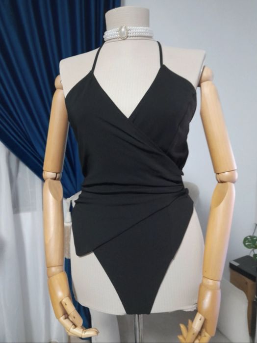 Body Zara negru asimetric din vascoza mărimea XS