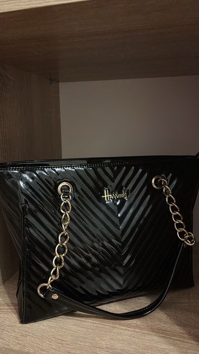Geanta Harrods negru lac Originală NOUA