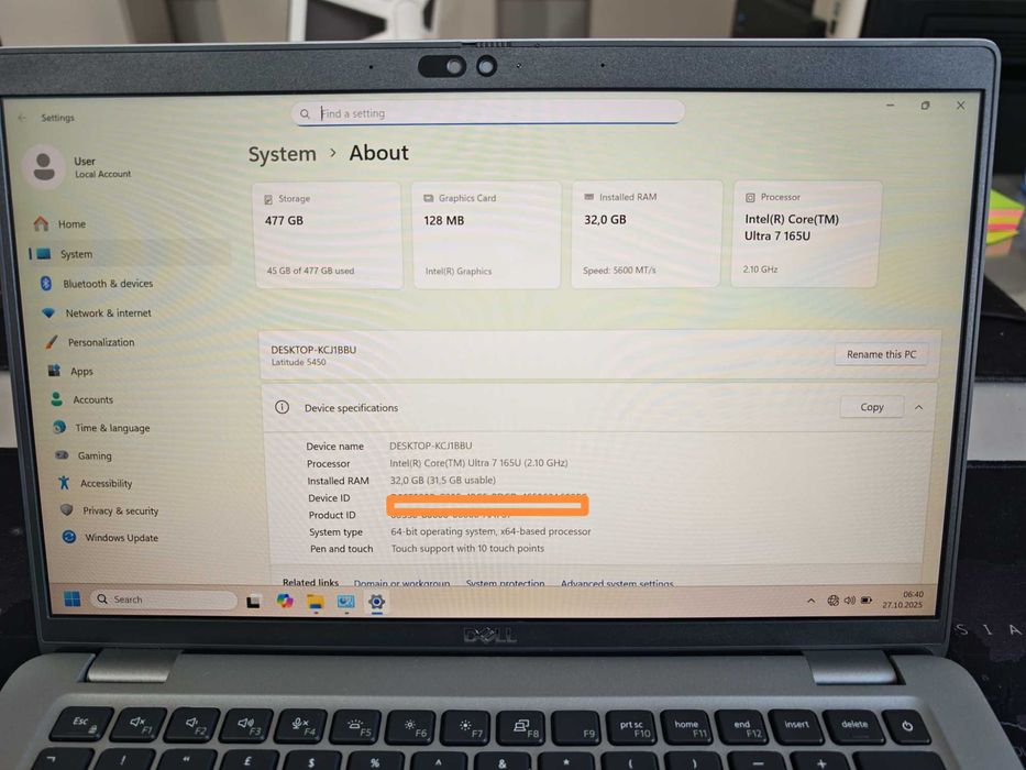 Laptop DELL Latitude 5450 i7 32GB DDR5 512GB SSD 14 FHD touchscreen