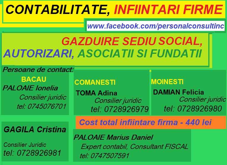 INFIINTARI/modificari/autorizari FIRME, Recodificari-CAEN revizia 3, CONTABILITATE/FISCALITATE cu PROFESIONISTI, experienta de 25 ani in domeniu