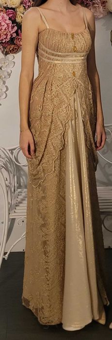 Rochie Aurie Lungă Elegantă pentru Bal Boboci/Preuniversitar/ Banchet