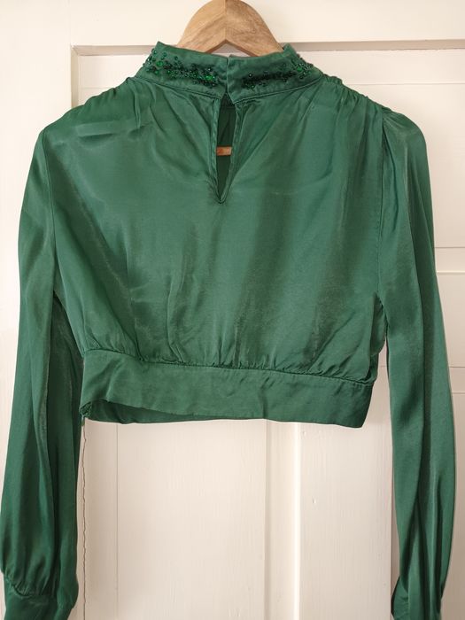 Зелена сатенена риза Zara