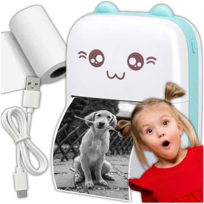 Mini imprimanta termica portabila Bluetooth fotoprinter compact 200 DPI, imprimare fara cerneala, compatibil Android & iOS, ideala pentru adolescenti