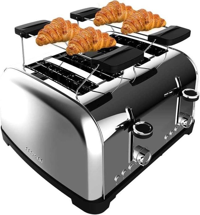 Вертикален тостер Cecotec Double Inox 1700W 2 секции, 4 филии