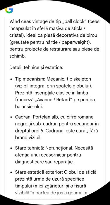Ceas tip glob sticla.