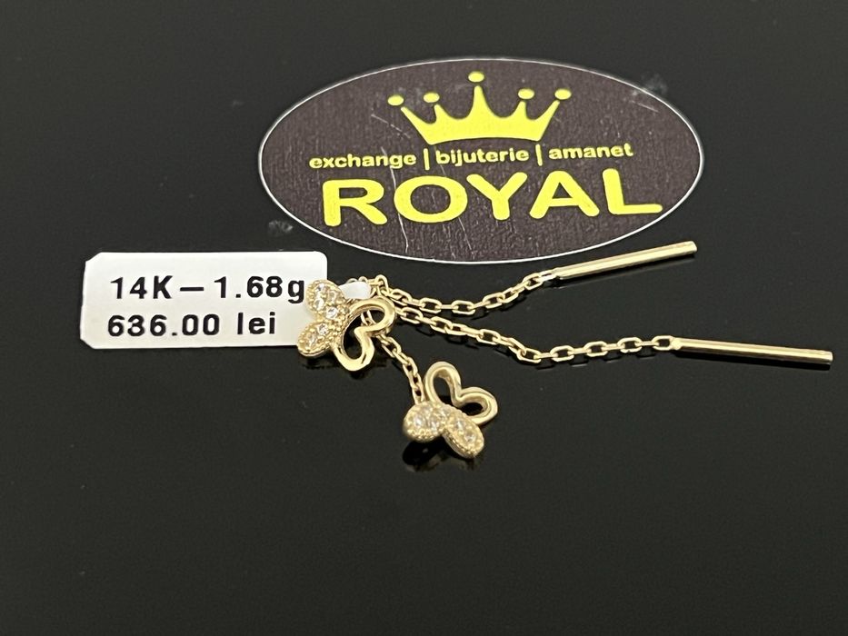 Bijuteria Royal CB : Cercei lungi fluture aur 14k 585   1,68 gr