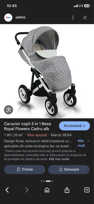 Carucior copii 3 in 1 Bexa Royal Flowers cadru alb