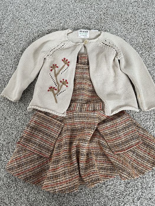 Compleu/set fete, cardigan, sarafan marca koton, zara, 12 luni