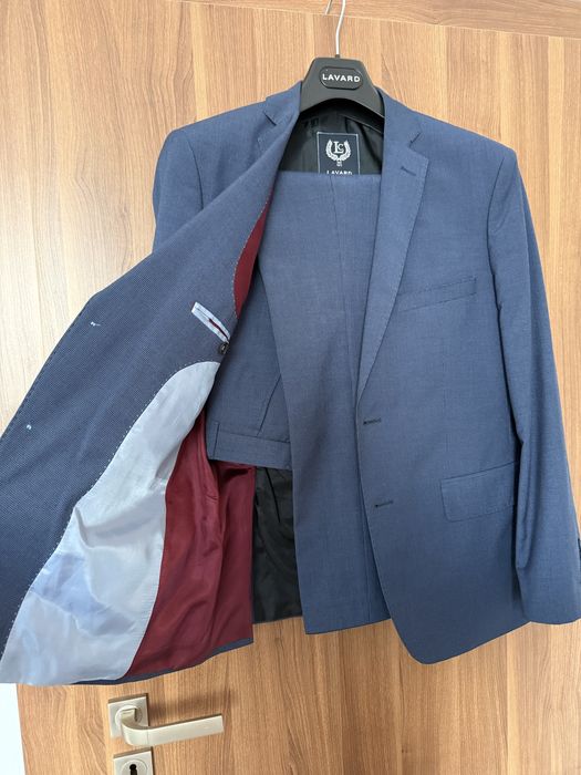 Costum LAVARD albastru – lână 60% – sacou + pantaloni – M (170/100/88) elegant