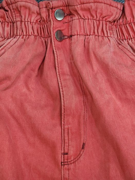 Джинсовая юбка варенка розовая лососевая с карманами