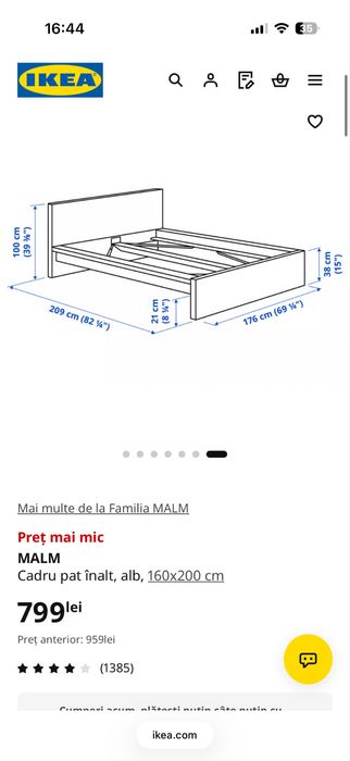 Pat IKEA MALM + 2 noptiere MALM